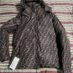 Fendi Logo Patterned Jacket in Brown and Black